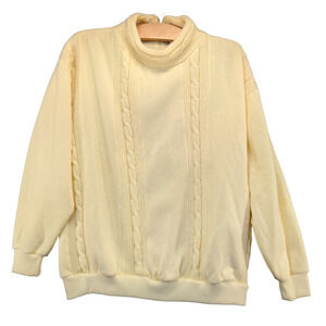 Licorice Womens Cable Knit Pullover Sweater Cream Medium Long Sleeve Turtle Neck